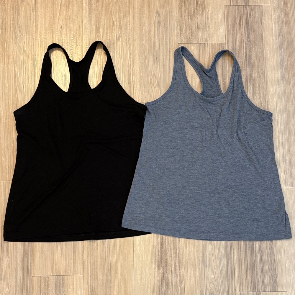 2 Women's Black and Gray Racerback Tank Tops
